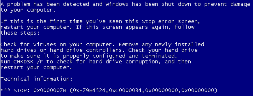 Windows XP boot failure: STOP 0x7B INACCESSIBLE_BOOT_DEVICE